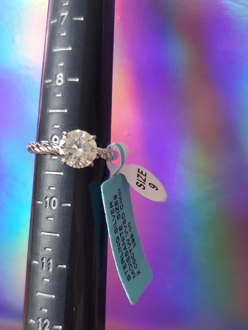 Moissanite Sterling Silver Twisted Band Solitaire Ring